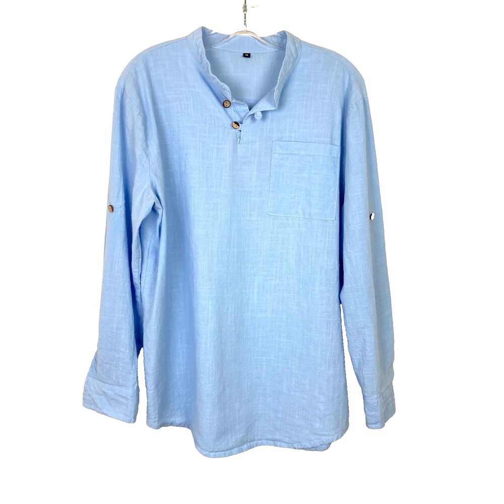 Unbranded Women's Popover Shirt M Blue Linen Cotton Preppy Minimalist Classic